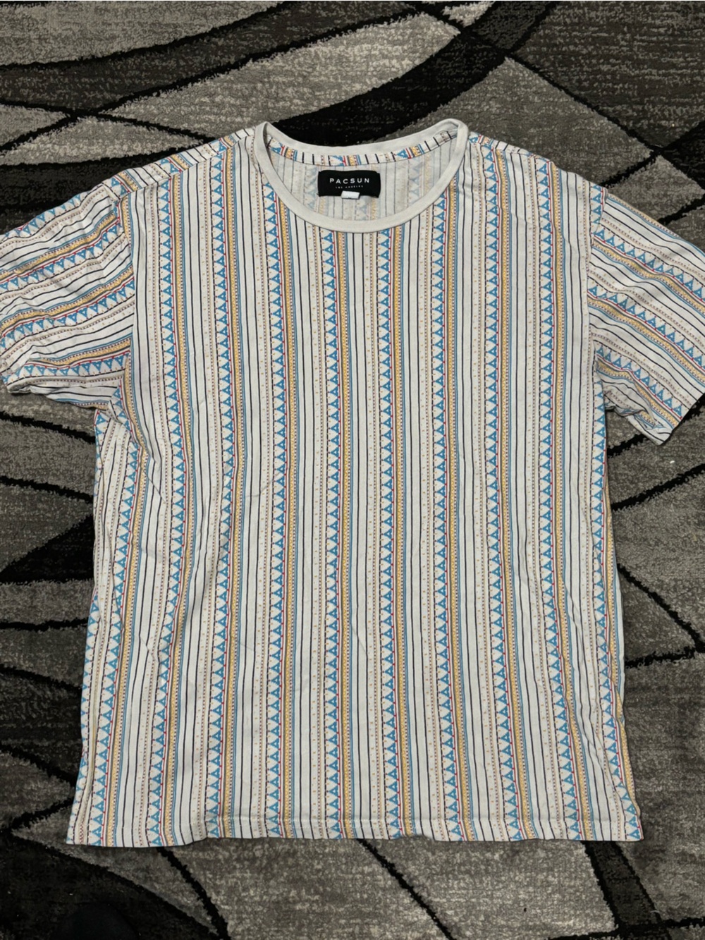 PacSun Cream Tee with Blue, Red & Yellow Aztec Stripes